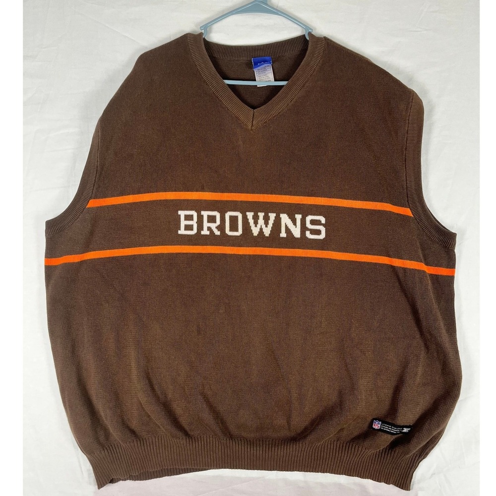 Cleveland Browns Vintage Reebok Sweater Vest Mens 2XL Brown NFL Football EUC